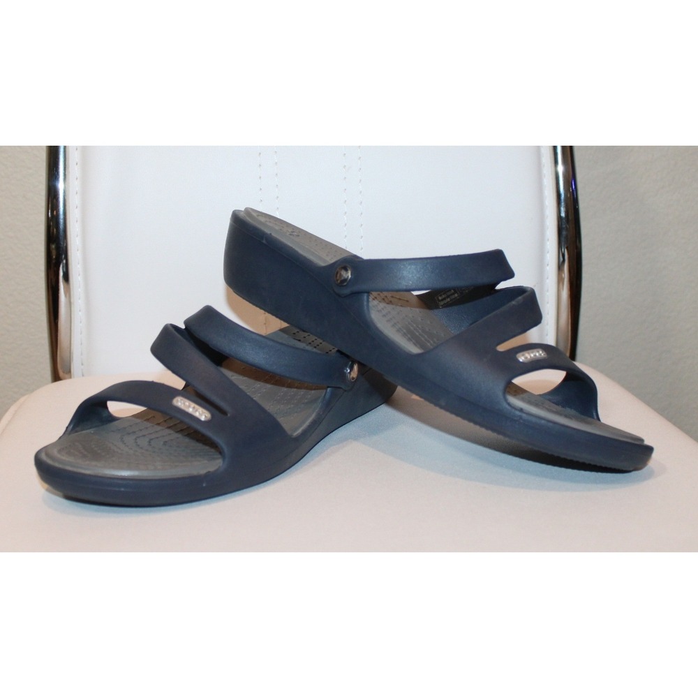 women's Crocs Patricia wedge sandals Size 10 navy blue comfort slip on strappy